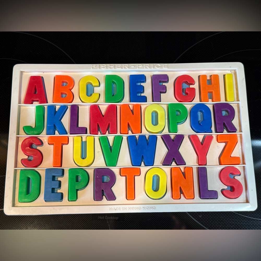 Vintage Fisher Price Magnetic Alphabet and Two Sided Magnetic Board- Complete